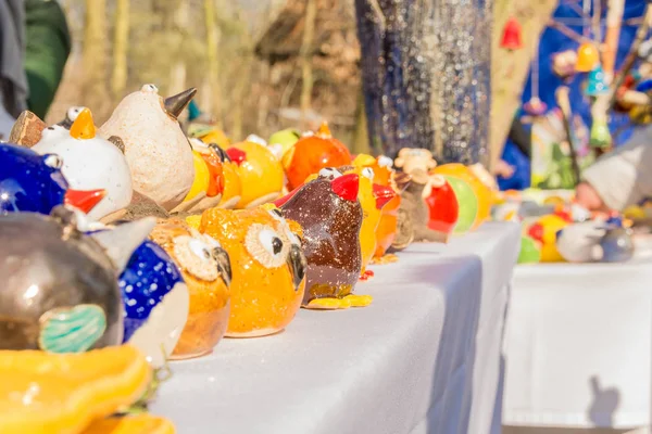 Clay birds owls, dishes. Folk art. Poland Opole