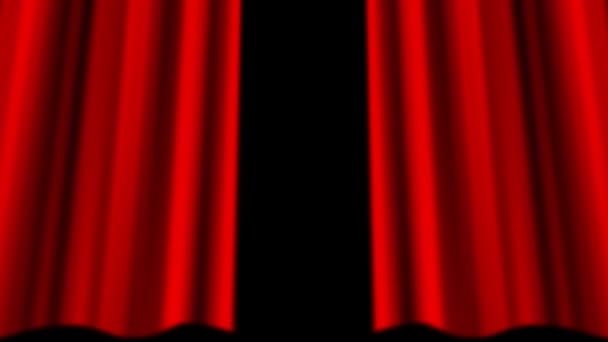 劇場ステージ上赤いメイン カーテンを開くビデオ — ストック動画