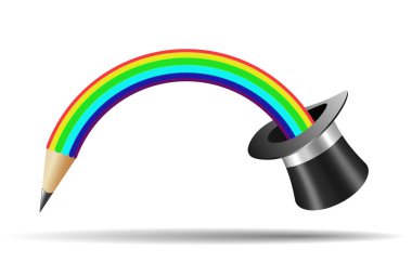 Sihirli şapka ve gökkuşağı kalem, illüstrasyon soyut