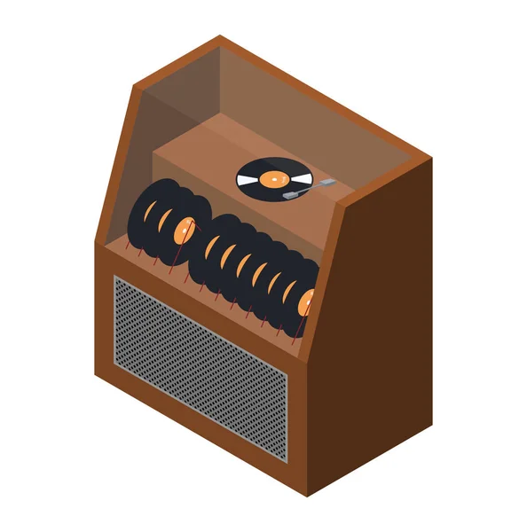 Isometrische Retro Jukebox Muziekmachine Vinyl Record — Stockvector