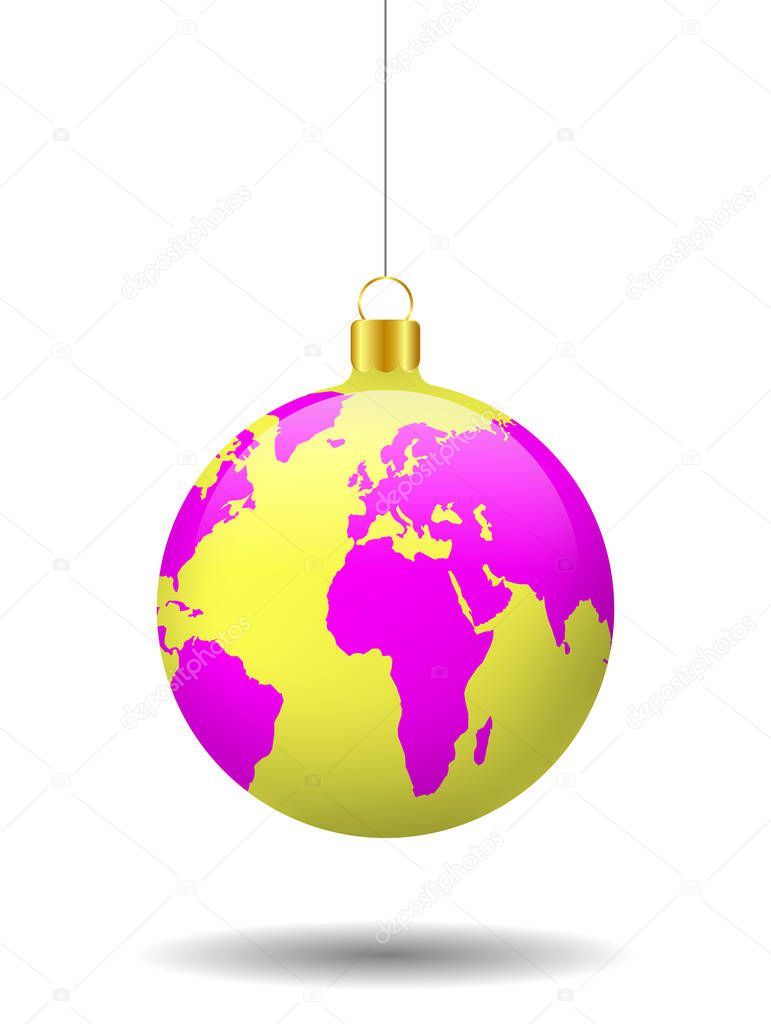 Abstarct christmas ball, earth planet world globe map