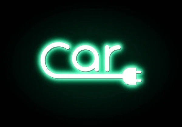 Neon Tekstu Elektryczny Samochód Gniazda Ekologia Transportu — Zdjęcie stockowe