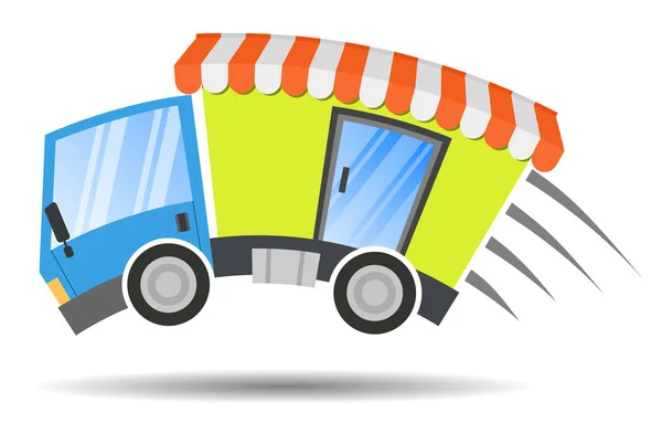 Camion Livraison Avec Magasin Mouvement Vitesse Concept Commerce Rapide — Image vectorielle