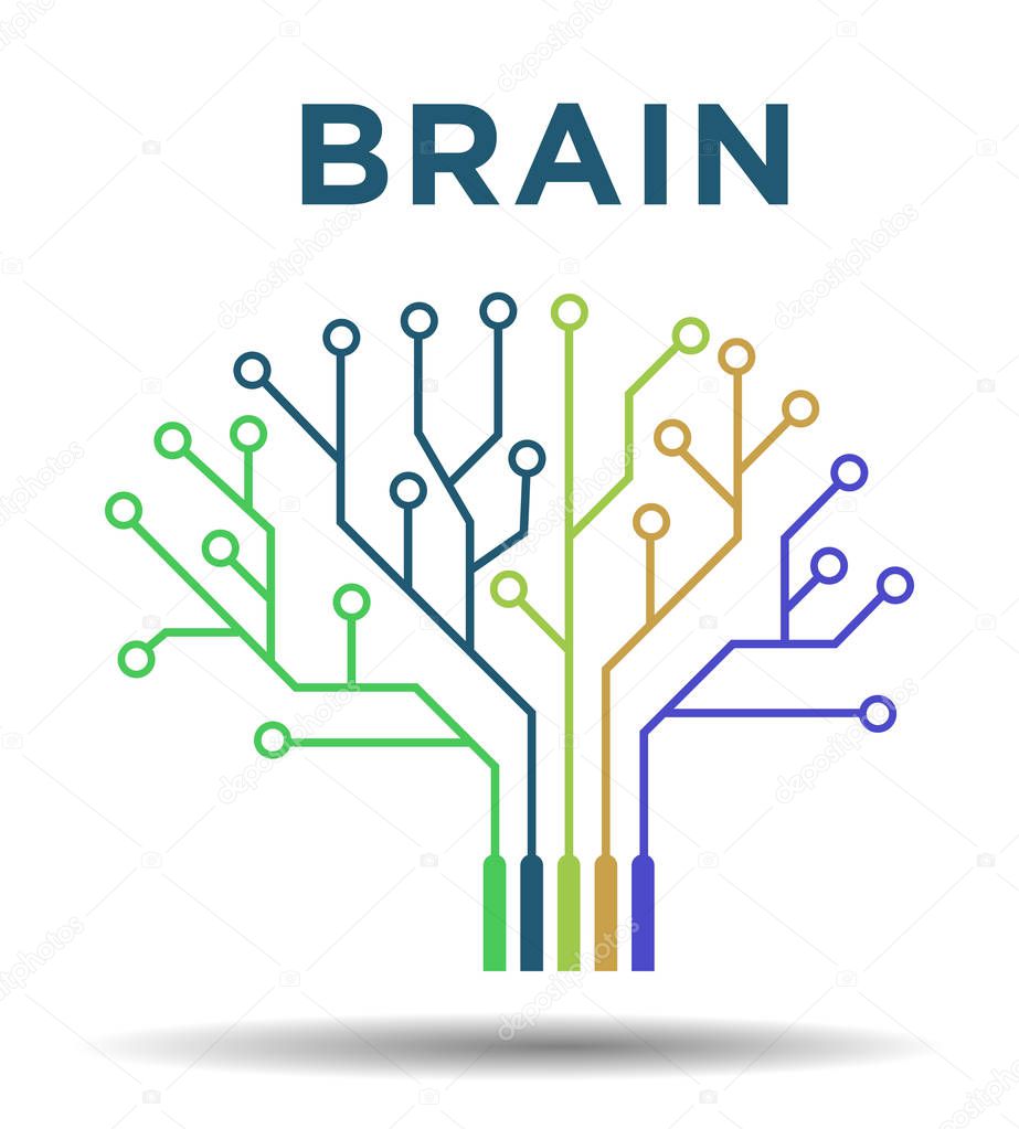 Brain printed circuit and text, vector illustration, concept education