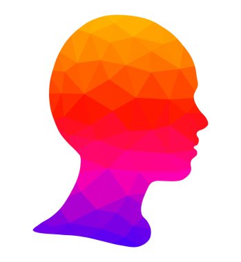 Low polygonal silhouette head girl, colorful vector illustration