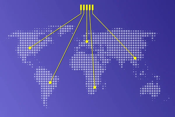 Διάστικτο Χάρτη Του Κόσμου Και Τυπωμένων Κυκλωμάτων Παγκόσμια Επιχειρηματική Ιδέα — Διανυσματικό Αρχείο