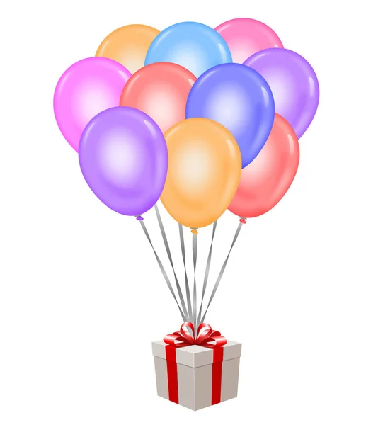 Реалистичная Подарочная Коробка Красочными Воздушными Шарами Белом Фоне — стоковое фото