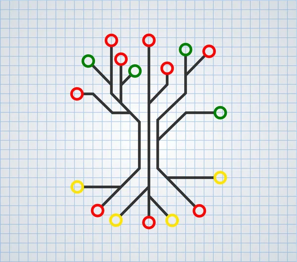 Printed circuit like tree with root and background grid paper