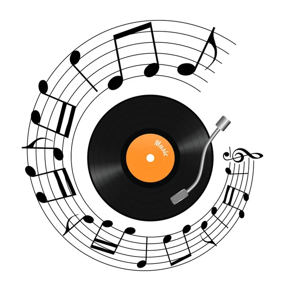 Gramofon ve notlar, beyaz arkaplan, resimleme