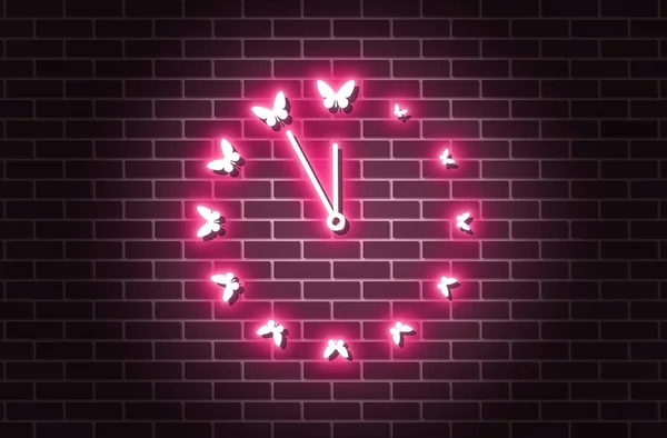 Five Minutes Twelve Brick Wall Neon Fluorescent Lamp — Stock Photo, Image