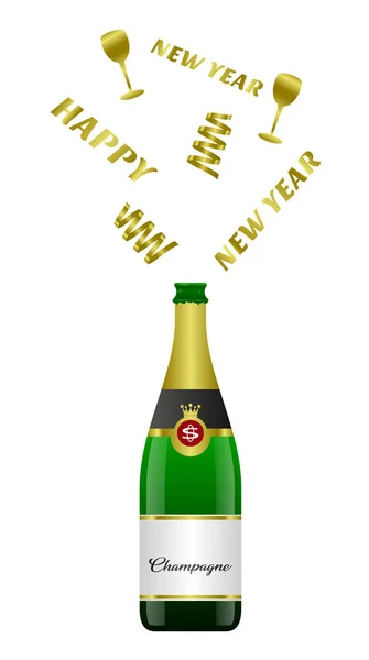 Взрыв Бутылки Шампанского Бокал Вина Празднование Нового Года — стоковое фото
