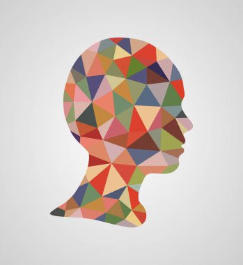 Düşük poligon siluet baş kız, vintage tarzı