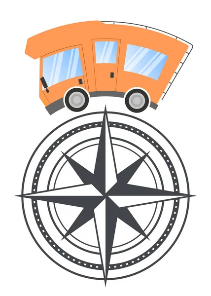 Caravana Coche Comodidad Viajar Vacaciones Brújula Vector Ilustración — Vector de stock