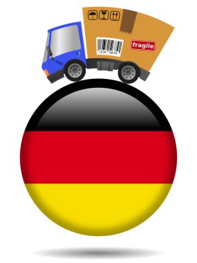 Karton kutulu teslimat kamyonu ve Almanya rozeti.