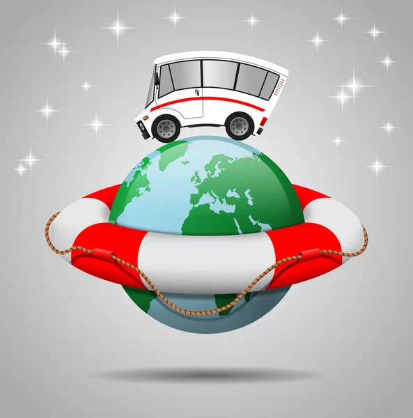 Reizen Minibus Illustratie Wereldbol Reddingsboei — Stockfoto