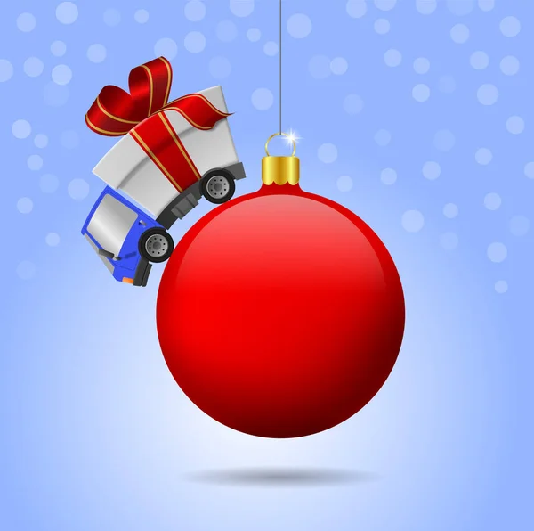 Levering Vrachtwagen Met Geschenkdoos Kerstbal Illustratie — Stockfoto