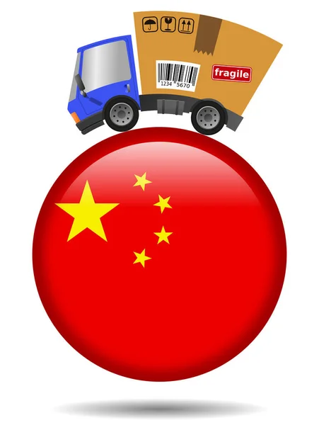 纸板箱运货卡车和中国徽章 — 图库照片