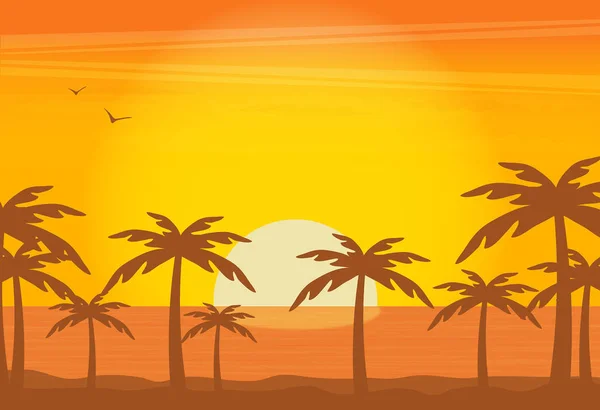 Palmiers Sur Littoral Sur Fond Coucher Soleil — Image vectorielle