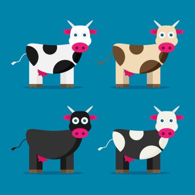 mavi arka plan üzerinde farklı ineklerden ayarla