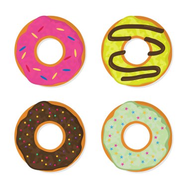 Beyaz arka plan üzerinde renkli donut kümesi