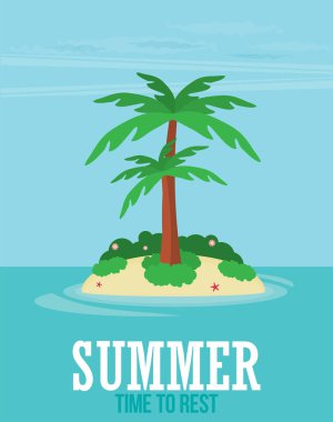 Poster Adası ve palm, seyahat konsepti ile dinlenmek için yaz saati