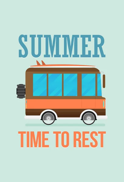 Letní Čas Odpočinek Plakát Autobusem Cestovní Koncepce — Stockový vektor