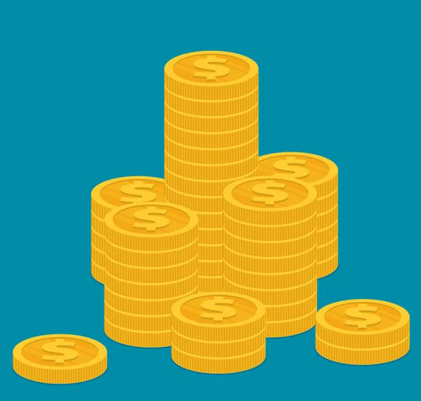 Stacks Golden Coins Blue Background — Stock Vector