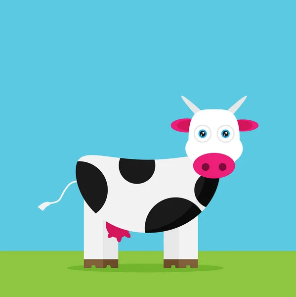 青の背景に緑の芝生の上の牛します — ストックベクタ
