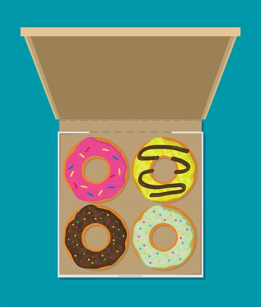 Set Colorful Donuts Box — Stock Vector