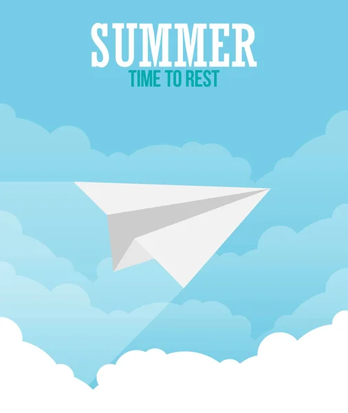 Hora Verão Para Descansar Cartaz Com Avião Papel Conceito Viagem — Vetor de Stock