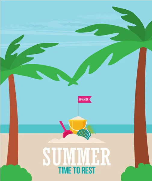 Afiche Verano Para Descansar Con Costa Mar Concepto Viaje — Vector de stock