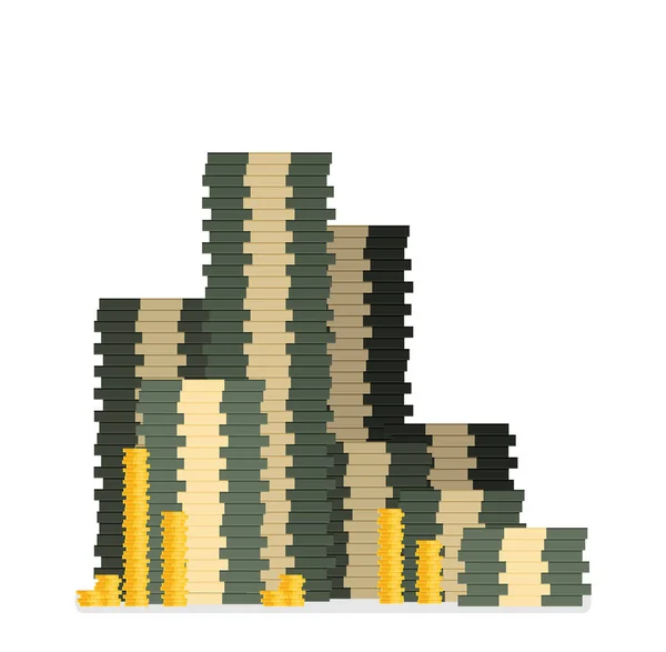 Stacks Money Golden Coins White Background — Stock Vector