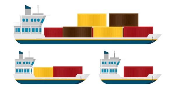 Aantal Vrachtschepen Met Containers Geïsoleerd Witte Achtergrond — Stockvector