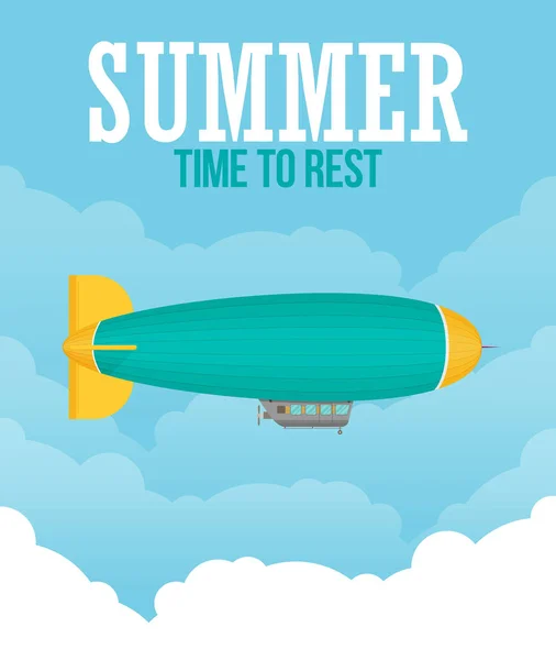 Palavras Hora Verão Para Descansar Com Zeppelin Céu Nublado Azul —  Vetores de Stock