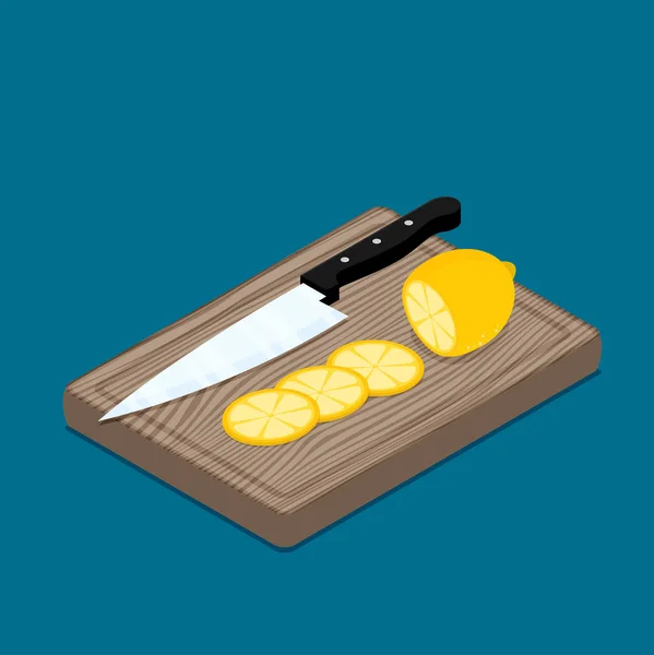 Tranches Citron Sur Planche Découper Cuisine Avec Couteau Cuisine Vecteur — Image vectorielle