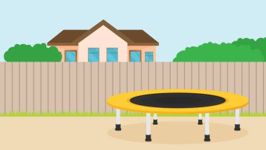 Bahçe yuvarlak trambolin ayakta, stil arka plan düz