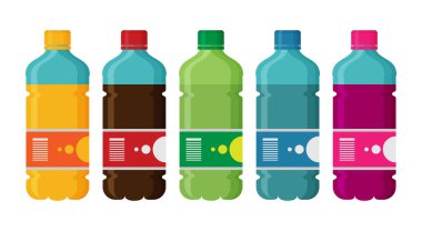 Beyaz arka plan üzerinde izole renkli şişe kümesi