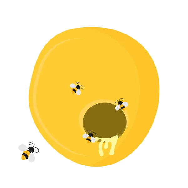 Cartoon Bienenstock Mit Bienen Isoliert Auf Weißem Hintergrund — Stockvektor