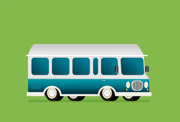 Cartoon Ônibus Azul Fundo Verde Brilhante — Vetor de Stock