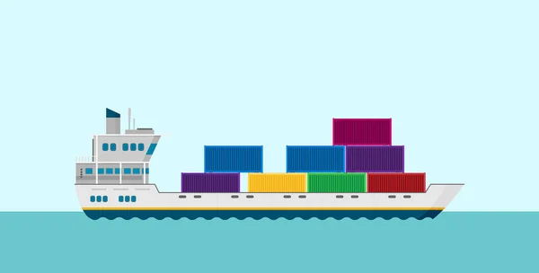 Vrachtschip Met Kleurrijke Containers Zee — Stockvector