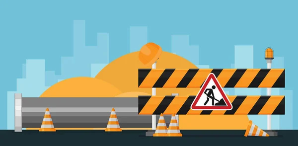 Construction Barrier Road Cones Highway — Stock Vector