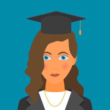 Mavi zemin üzerine mezuniyet şapkalı kadın 