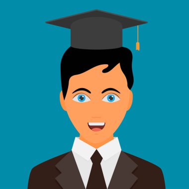 Mavi zemin üzerine mezuniyet şapkalı adam 