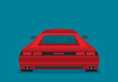 Koyu mavi zemin üzerine kırmızı spor araba arkadan görünüm