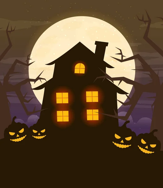 Vektor Illustration Von Gruselhaus Halloween Konzept — Stockvektor