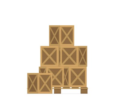 Beyaz arka plan üzerinde izole ahşap kutular yığını