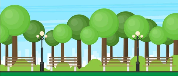Illustration Parc Ville Été Avec Des Arbres Verts — Image vectorielle