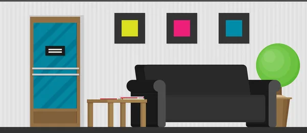 Wohnzimmereinrichtung Mit Sofa Tisch Und Topfpflanze — Stockvektor