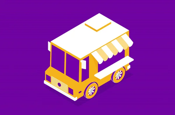 Illustration Von Food Truck Auf Violettem Hintergrund — Stockvektor