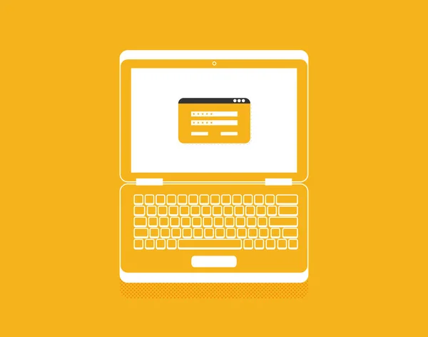 Ilustração Laptop Fundo Amarelo — Vetor de Stock